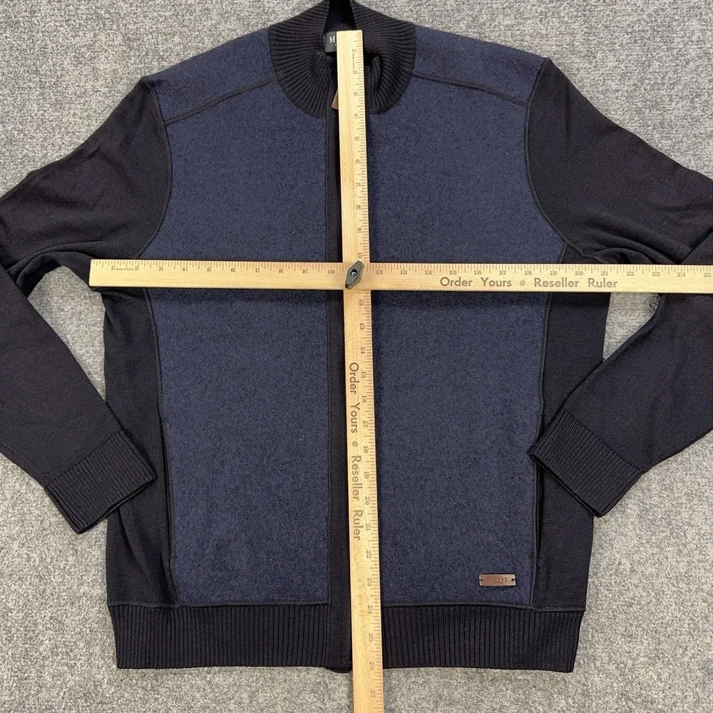 Maerz Sweater Mens 48 Blue Full Zip Mock Neck Virgin Merino Wool Knit Cardigan
